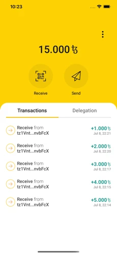 Screenshot of Galleon Wallet showing transaction list